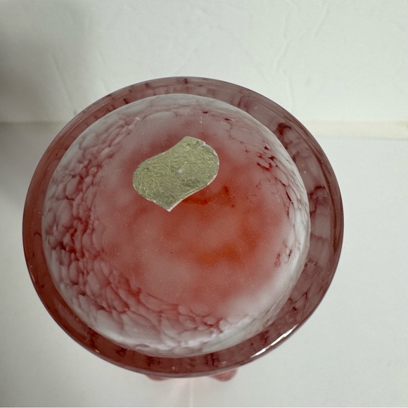 Vintage red and white swirl small vase. Approx. 6.5”H x 2”L. Wavy top design. - Picture 8 of 12